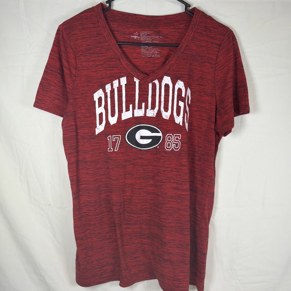 Georgia Bulldogs Women's V-Neck T-Shirt Red NCAA Graphic Tee "Bulldog 1785"